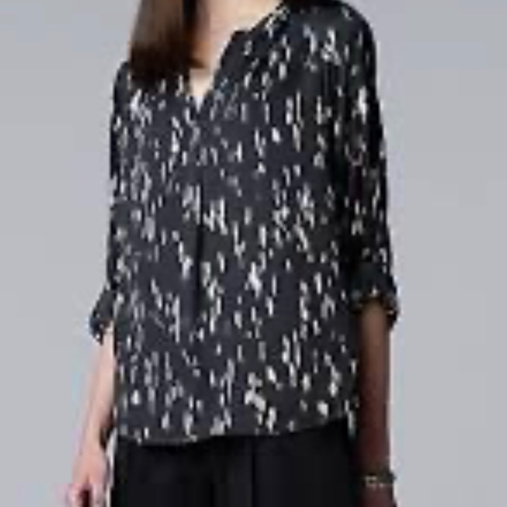 Simply Vera Vera Wang Black and White Printed Blouse - Picture 1 of 11